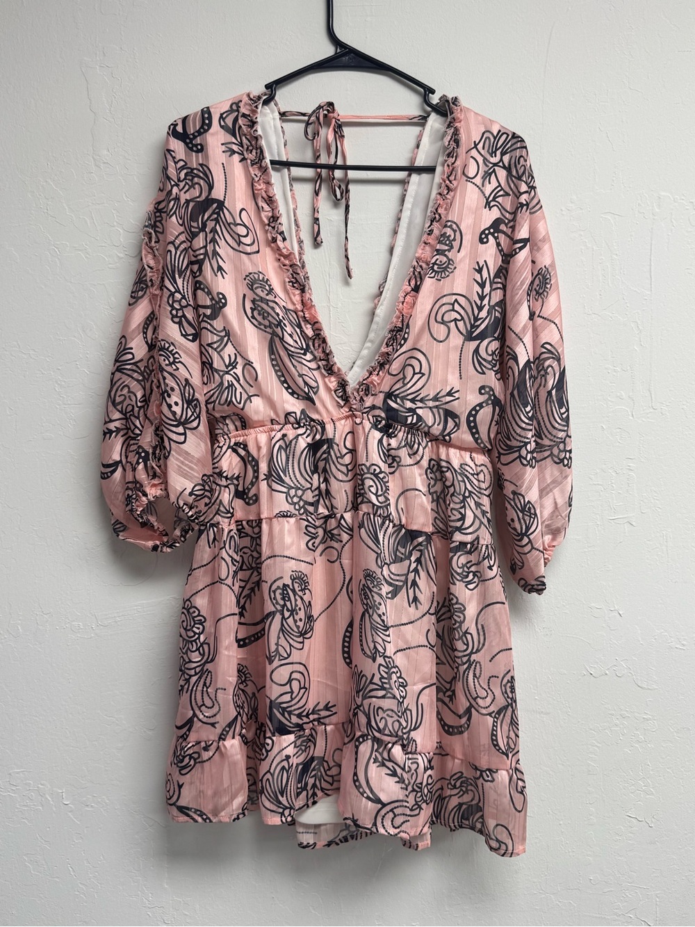 Pink Floral Print V-Neck Tiered Tunic Dress - Like New
